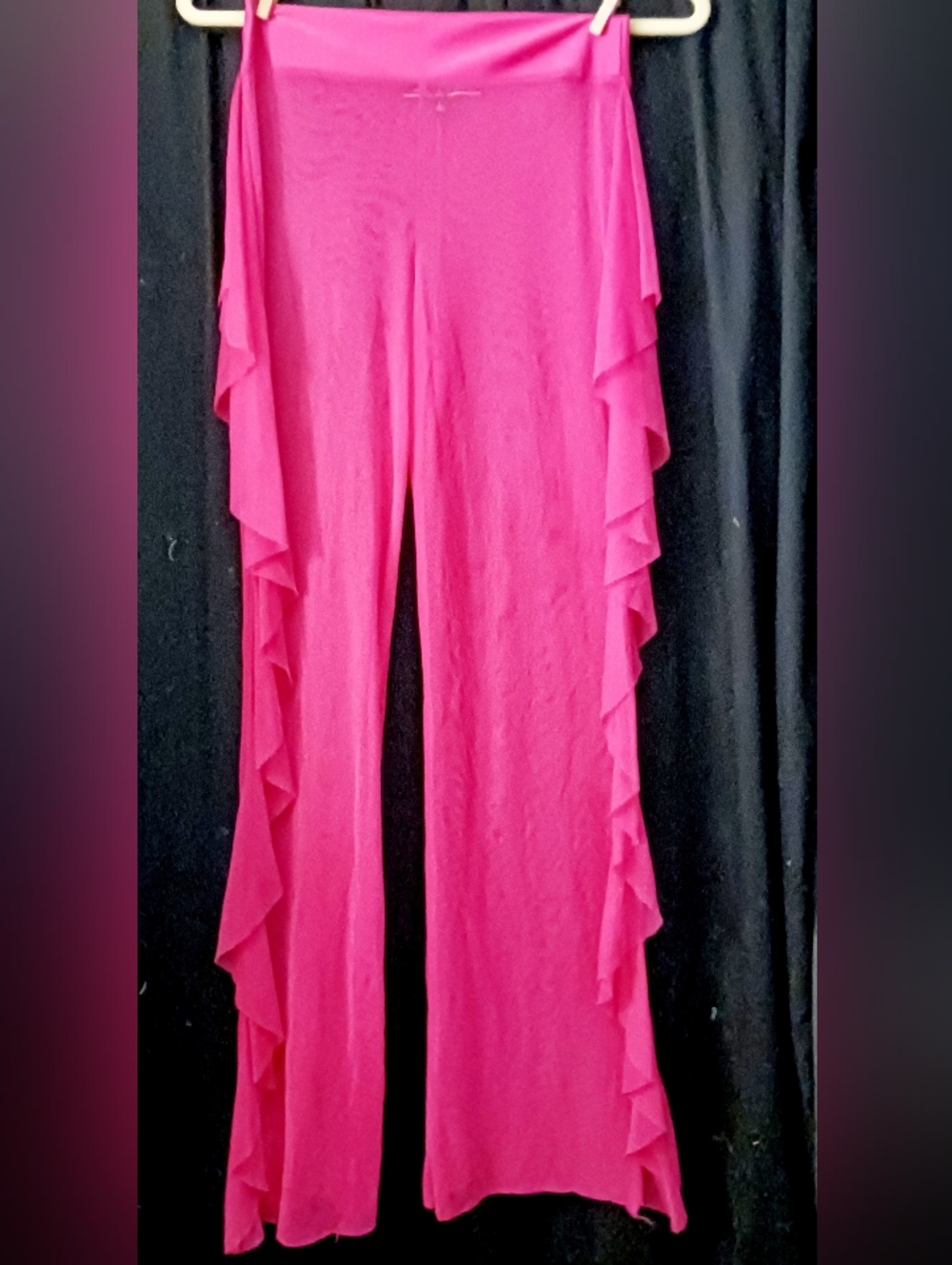 Ruffled Wide-Leg Women's Pants - Hot Pink. See Through. For Beach Or Sexy Night